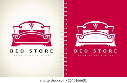 Bed store. Bed with pillows logo vector design