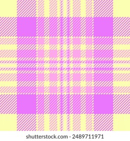 Bed tartan pattern seamless, minimalist textile fabric check. Pretty texture plaid vector background in lime and purple colors.