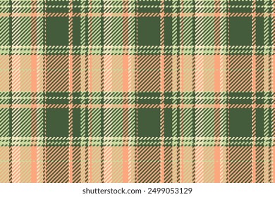Bed tartan texture check, invite seamless vector background. Furry pattern fabric textile plaid in green and orange colors palette.
