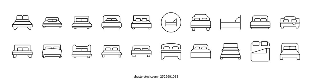 Bed Thin Icons Collection. Editable Stroke. Suitable for Web Sites, Books, Cards, Apps 