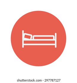 Bed thin line icon for web and mobile minimalistic flat design. Vector white icon inside the red circle