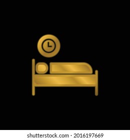 Bed Time gold plated metalic icon or logo vector