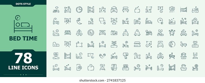 Bed Time icon set. Featuring bedroom, relax, comfortable, sleeping pill, sleep, slipper and more. Rest icon collection. Vector icons collection. Editable vector art.