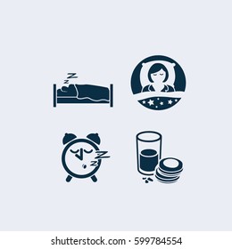 Bed time icons. Sleep and rest symbol stock vector illustration.