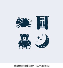 Bed time icons. Sleep and rest symbol stock vector illustration.