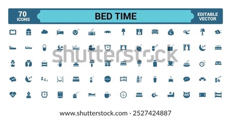 Bed time and sleeping solid icons set. Dream and sleep filled icon collection. Glyph icon for web and ui. Vector illustration. Editable and pixel perfect.