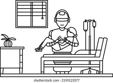 Bed Transport Assistance vector icon design, Robotic medicine symbol, Healthcare Scene Sign, Innovation Artificial Intelligence Work in Modern Clinic stock illustration, Patient transfer robot Concept