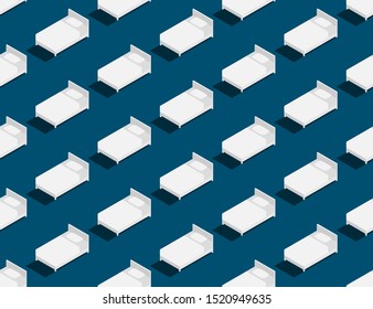 Bed twin size 3d isometric seamless pattern, Relaxation lifestyle concept design illustration isolated on blue background with copy space, vector eps 10