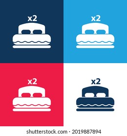 Cama Para dos azul y rojo cuatro colores mínimo conjunto de iconos