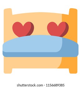Bed with a two hearts vector illustration in flat color design