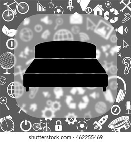 Bed vector icon - matte glass button on background consisting of  different icons