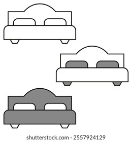 Bed vector icon. Monochrome furniture symbol. Modern interior element. Black and white design.