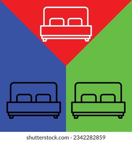 Bed Vector icon, Outline style, isolated on Red, Blue and Green Background.