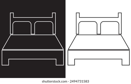 Bed vector icon set. bedroom or hotel double bed line icon for Ui designs. isolated on white and black background.  Vector illustration. EPS 10