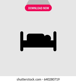Bed Vector Icon, The single bed with a sleeping person symbol. Simple, modern flat vector illustration for mobile app, website or desktop app  