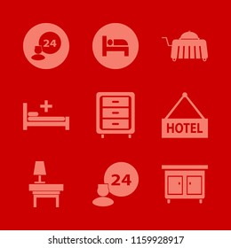 bed vector icons set. with nightstand, bed, hospital bed and room service in set