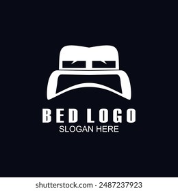Bed vector illustration logo, abstract bed logo icon, pillow shape design and unique bed silhouette concept.