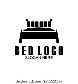 Bed vector illustration logo, abstract bed logo icon, pillow shape design and unique bed silhouette concept.