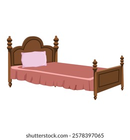 bed vector illustration on a white background Village house interior bed for cartoon animation