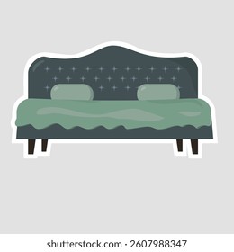 Bed Vector Illustration Sticker. Elegant bed vector sticker with a tufted headboard, pillows, and blanket. Perfect for home decor and interior design projects