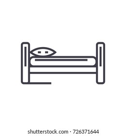 bed view,hostel, hotel vector line icon, sign, illustration on background, editable strokes