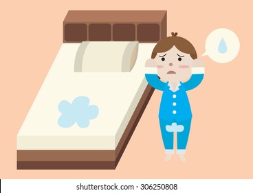 bed wetting cartoon vector