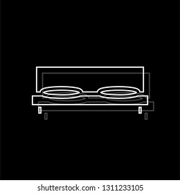 Bed. White flat simple icon with shadow