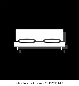 Bed. White flat simple icon with shadow