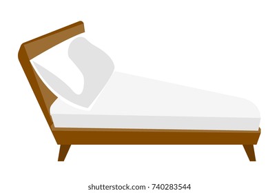 Bed with white linen and pillow vector cartoon illustration isolated on white background. Piece of furniture for home.