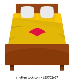 Bed with yellow blanket icon flat isolated on white background vector illustration