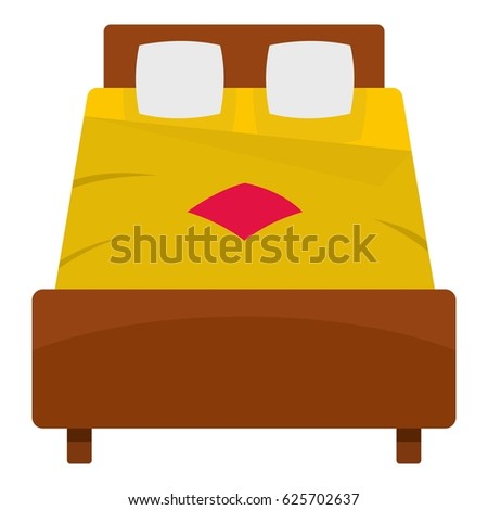 Bed with yellow blanket icon flat isolated on white background vector illustration