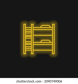 Icono de neón amarillo brillante de la cama