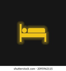 Bed yellow glowing neon icon