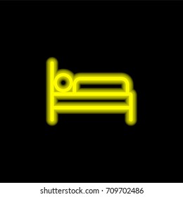 Bed yellow glowing neon ui ux icon. Glowing sign logo vector