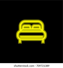 Bed yellow glowing neon ui ux icon. Glowing sign logo vector
