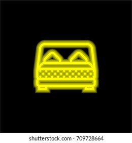 Bed yellow glowing neon ui ux icon. Glowing sign logo vector