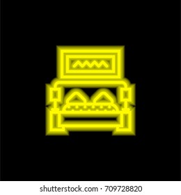 Bed yellow glowing neon ui ux icon. Glowing sign logo vector