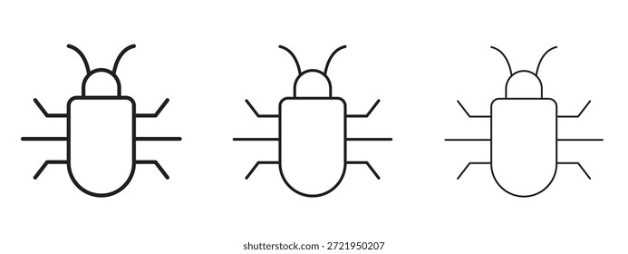 Conjunto de pictograma negro con logotipo de chinche. arte de contorno de línea delgada.