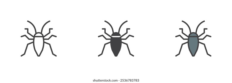 Bedbug insect different style icon set. Line, glyph and filled outline colorful version, outline and filled vector sign. Bug, cockroach symbol, logo illustration. Vector graphics