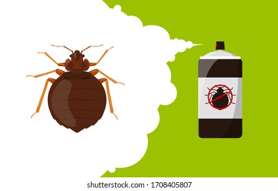 Bedbug repellent banner concept. Insect repellent aerosol. Pest, insect and bug control spray bottle