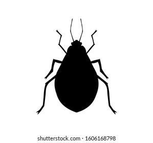 Bedbug Silhouette. Cartoon Flat Logo. Black And White Insect Clipart For Your Design. Vector Illustration. The Insect Lives In The House In Your Bed.