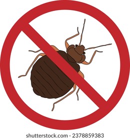 Bedbug stop sign, insect parasite or bed bug, pest control and domestic disinsection service. Bed bug or chinch crum insect parasite, disease prevention and health sanitary disinfection.