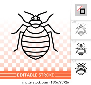 Bedbug thin line icon. Bug banner in flat style. Pest poster. Linear pictogram. Simple illustration, outline symbol. Vector sign on transparent and white background. Editable stroke icons without fill