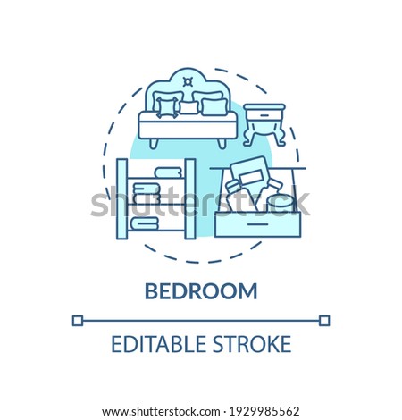 Bedchamber concept icon. Cleaning-out idea thin line illustration. Room for sleep and relax. Housekeeping. Decluttering and tidying. Vector isolated outline RGB color drawing. Editable stroke