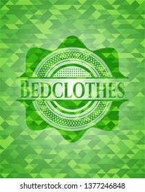 Bedclothes green emblem. Mosaic background