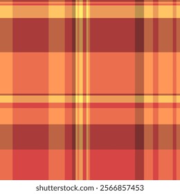 Bedding fabric check pattern, handsome background vector tartan. Sparse textile plaid seamless texture in red and orange colors palette.