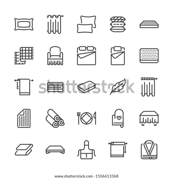 Bedding flat line\
icons. Orthopedics mattresses, bedroom linen, pillows, sheets set,\
blanket and duvet illustrations. Thin signs for interior store.\
Pixel perfect 48x48.