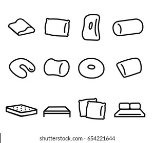 Bedding and pillow vector Icons for Your Design. Cushion icon. Simple outlined icons. Linear style