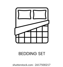 Bedding set icon with blanket and pillows used in sleep product promotions hotel comfort branding and e-commerce visuals line icon in vector with editable stroke