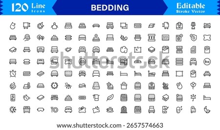 Bedding and Sleep Essentials Icons – Modern Professional Line Icon Set Featuring Minimal Vector Design for Comfort and Home Decor Themes